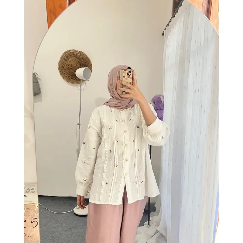 ELENA LINEN FLORAL SHIRT WANITA
