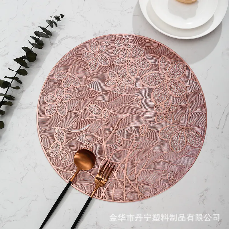 European Style Hollow PVC Butterfly Flower Dining Table Mat Round Gold Stamping Decorative Mat Ins Home Waterproof Non-slip Western Dining Mat