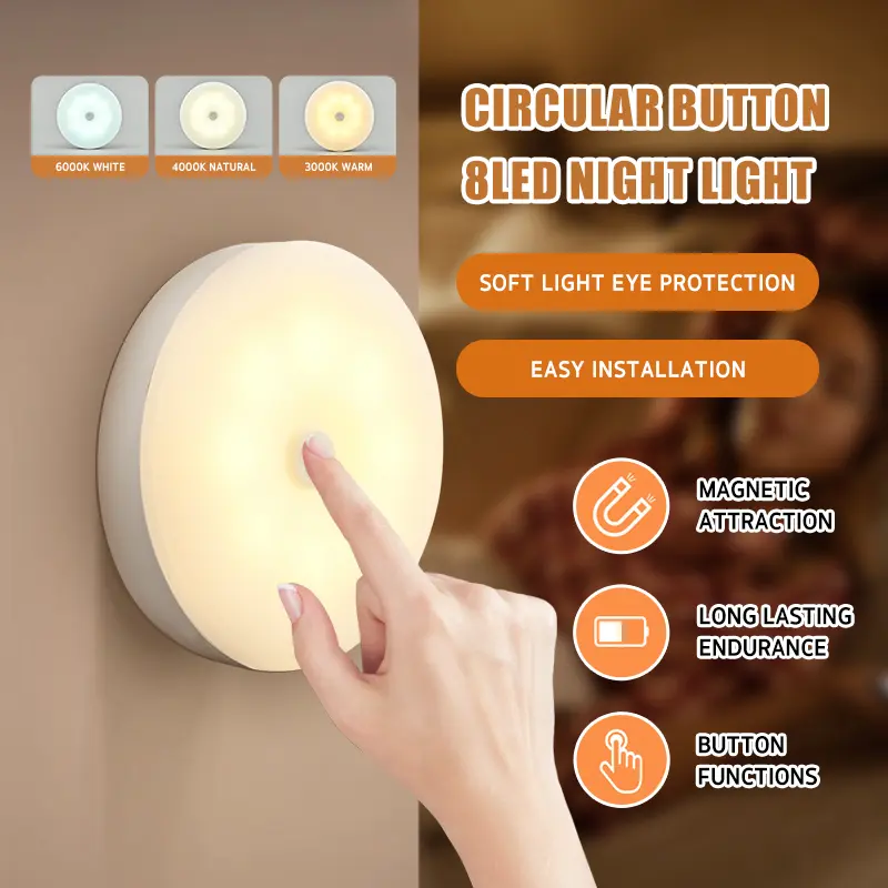 Local Delivery | Tricolor Push Mini Night LED Stick Tap Push Lamp Night Light USB Rechargeable Stick-on Push Light