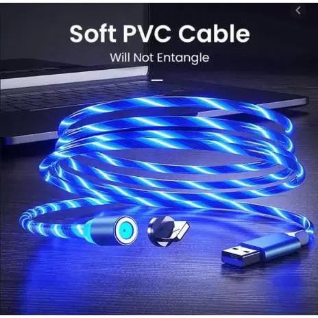 Kabel Charger Magnetik LED 3in1 Micro USB, Type C, 1ph0n3 Kabel Magnet Magnetic Cable LED 1