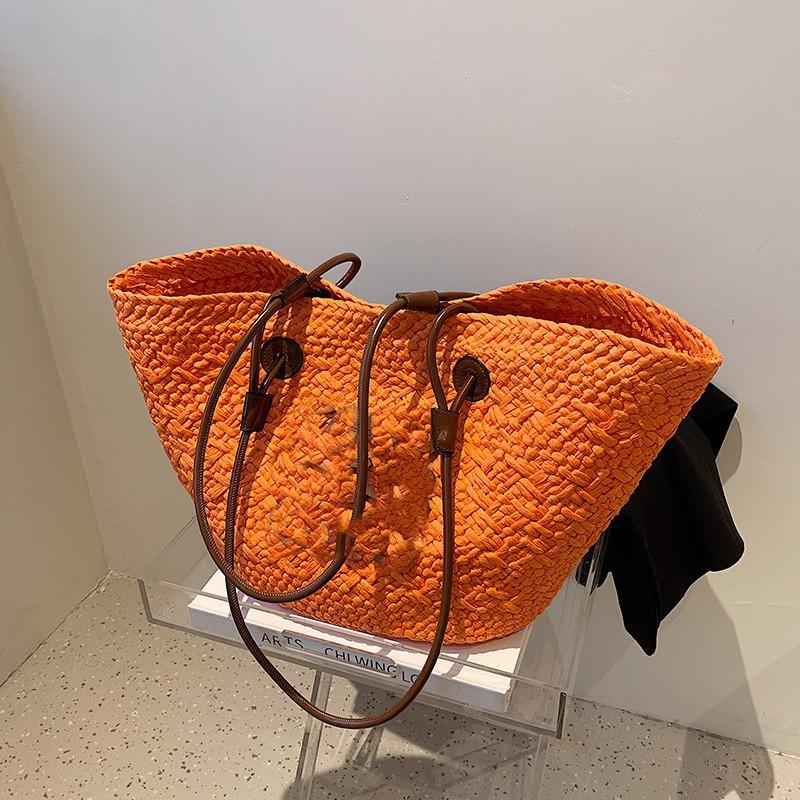 Product Introduction of ify light luxury French Luojia big tote straw woven bag vacation style pastoral style bag high value design simple 1