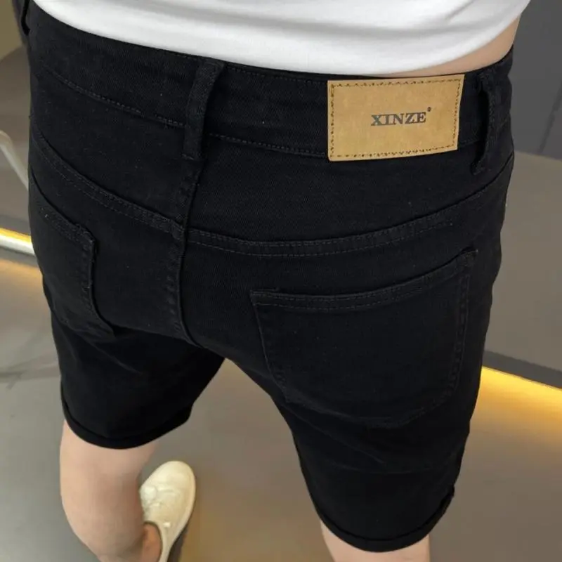 Quần Jean Thứ Năm, Thương Hiệu Thời Trang Thiết Kế Khoan Nóng Của European Station, Quần Short Denim Màu Đen, Quần Nam, Quần Trung, Mỏng, Cao Cấp, Phong Cách Hàn Quốc, Thích Hợp Cho Mùa Hè 2