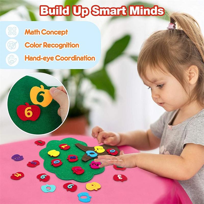 Apple Tree Learning Numbers Felt Board (1 Set), Counters Math Toy, Math Games Manipulatives, Montessori Counting Toy 8
