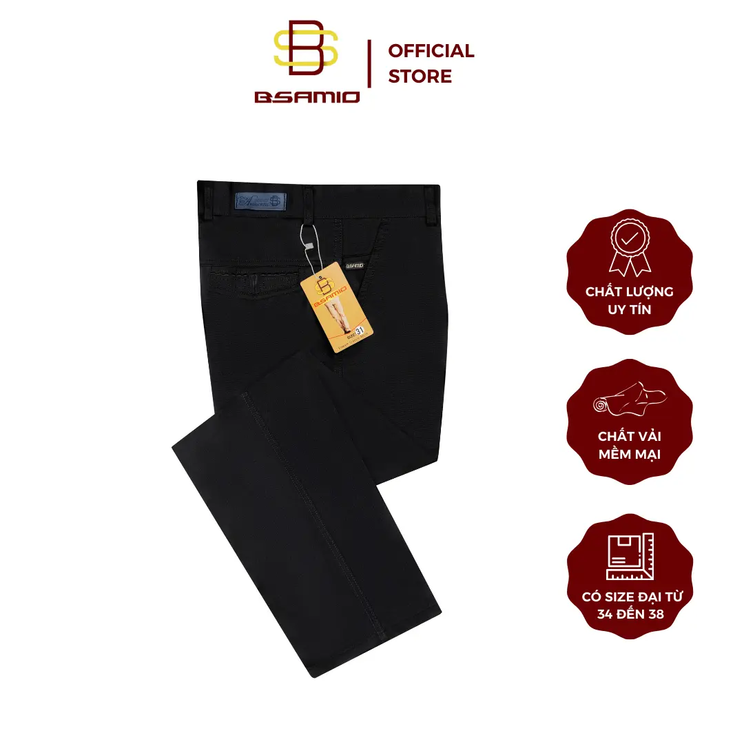 Quần Kaki Trung Niên BSAMIO Màu Đen Chất Vải Mềm Ống Suông Có Size Đại Nam Ong