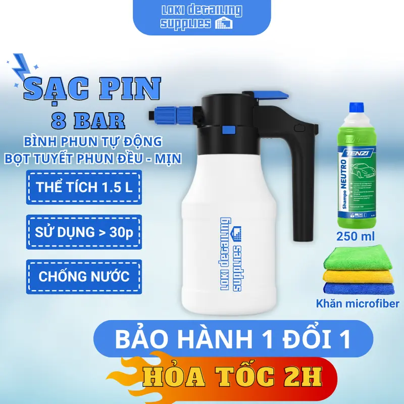 Bình phun bọt tuyết sạc tự động sạc pin rửa xe 1.5L dung tích pin 4800mAh bìnhxịt bọttuyết 0