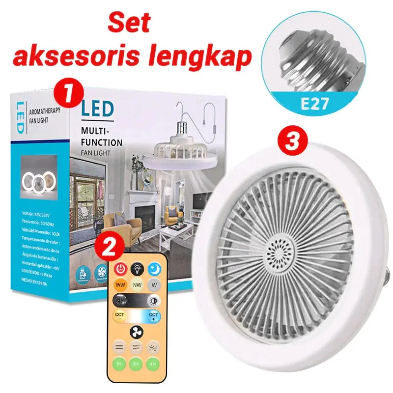 Lampu Kipas Angin Remote 2in1 30W LED Plafon Fan Ceiling dan Kipas Angin Wangi Baling