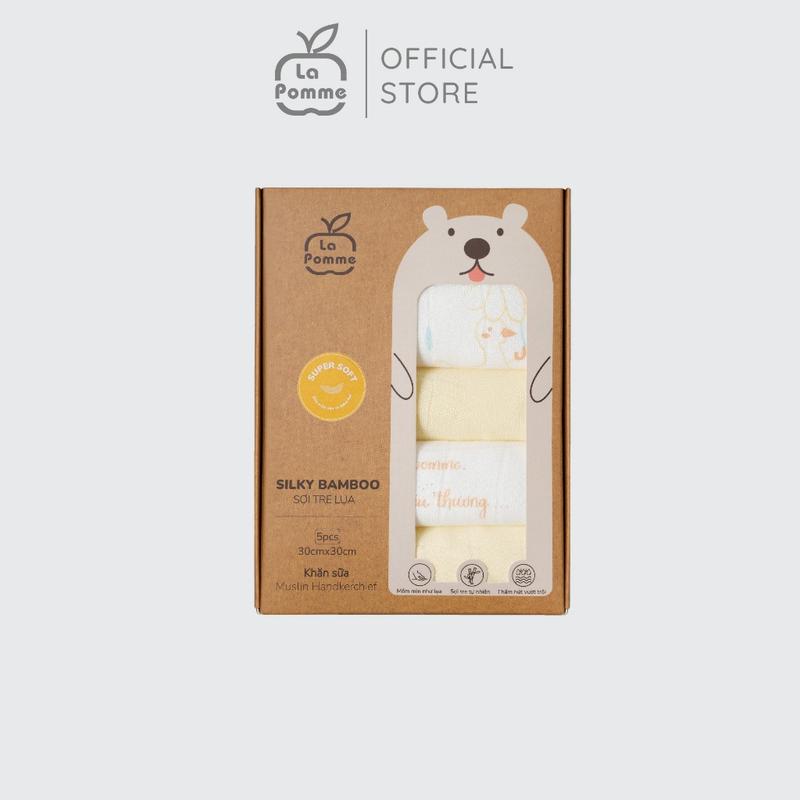 K001 Set 5 Khăn sữa sợi tre lụa La Pomme phối màu (30x30cm) - Yêu con trọn 4 mùa