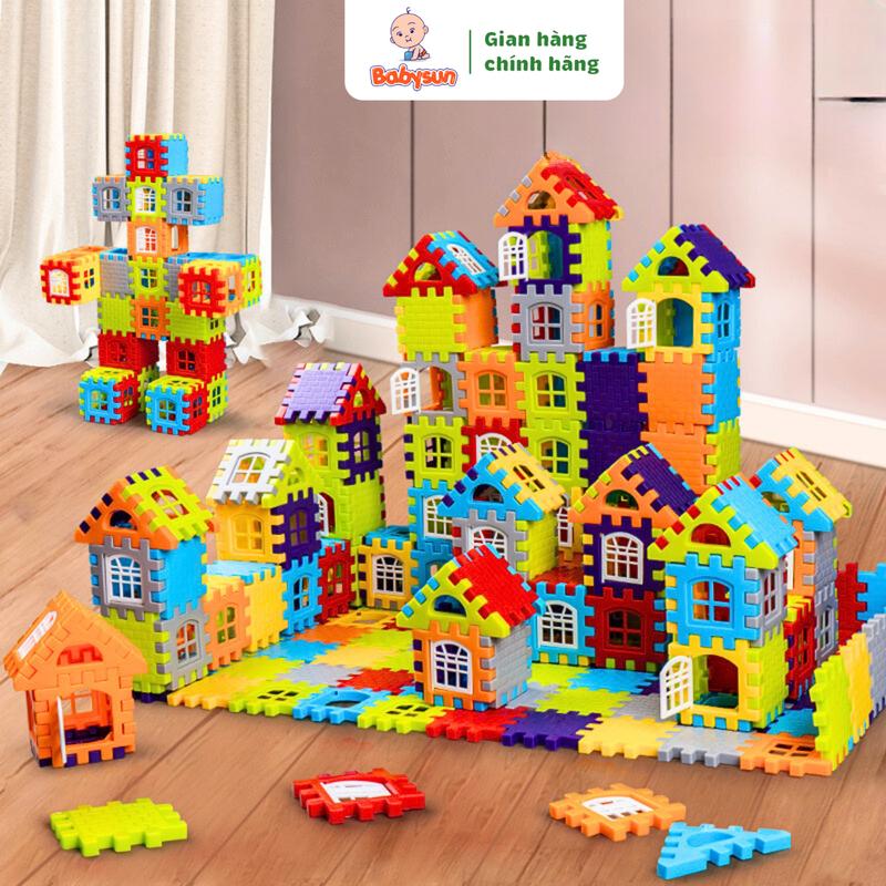 Đồ chơi xếp hình khối vuông, lắp ghép 140 chi tiết có cửa mở, bộ ghép hình xây nhà giúp phát triển trí thông minh