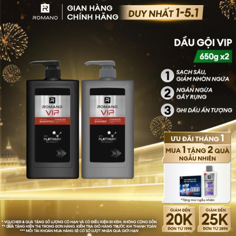 DUY NHẤT 1-5.1 ĐƠN 199K TẶNG 2 QUÀ Combo Dầu Gội Và Sữa Tắm Cao Cấp cho nam Romano Passion 650g chai