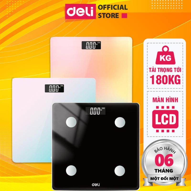 Cân điện tử sức khỏe Deli - cân chính xác cân điện tử kính cường lực chính xác dành cho gia đình màu xanh cam vàng đen - E86120