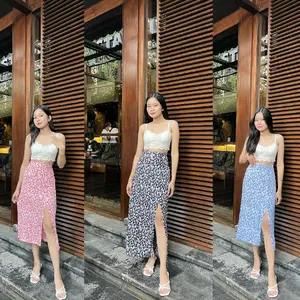 Rok belah samping pendek Bunga - Rok MIDI Wanita