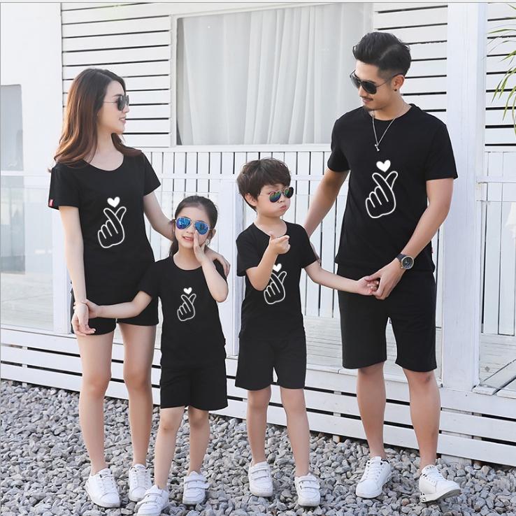 Heart 9 Colors Cotton Family Matching Outfits Tshirt Women Blouse T Shirt Couple Set Wear Men Tee 1