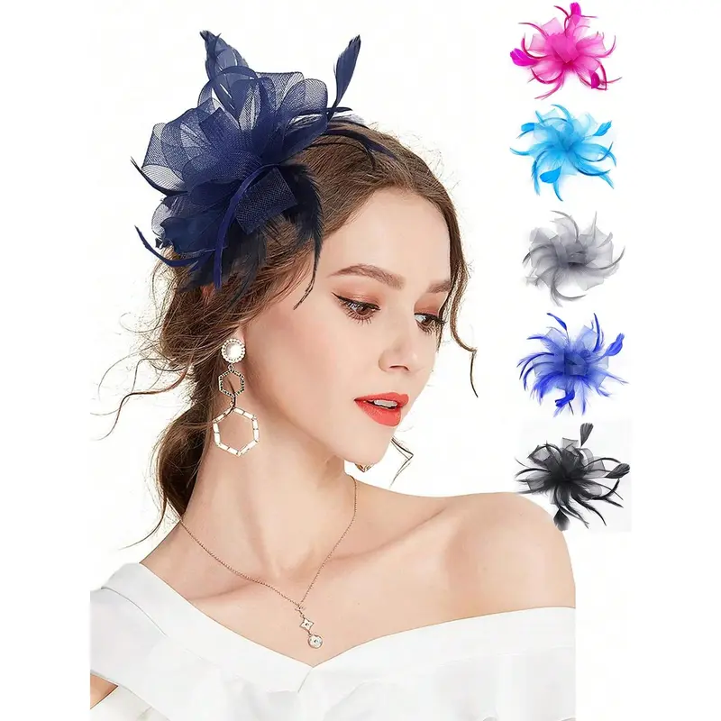 Fascinator Pillbox Hats For Women Feather Flower Church Derby Headband Clip Wedding Tea Party Hat 0