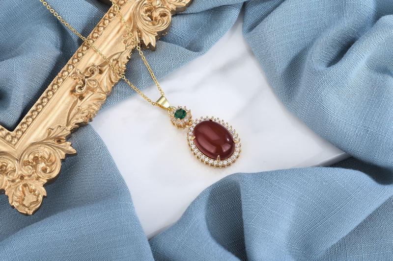Product Introduction of Copper Plated Golden Ancient Method Inlaid Natural Agate Micro-Inlaid Jewelry Chalcedony Pendant Empty Holder Ornament 3