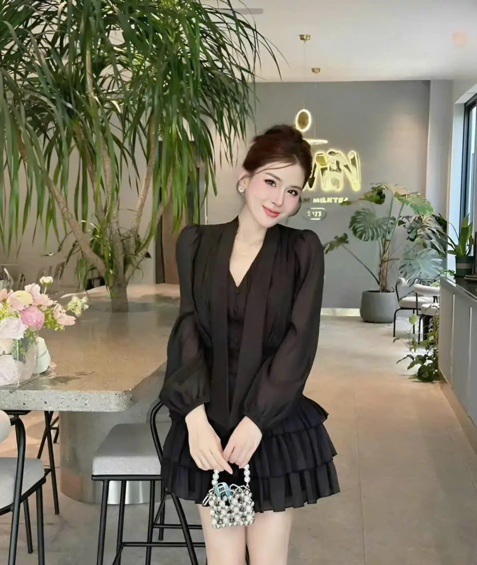 Đầm đi tiệc voan tơ tay dài xòe tầng bigsize 55kg - 90kg  Formal Dresses