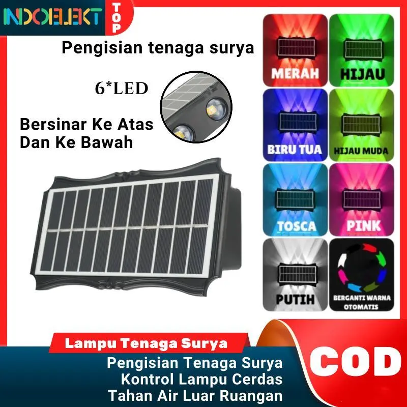 Garansi 1 tahun Lampu Dinding Tenaga Surya Tahan Air Ada Sensor Cahaya 4/6/8 LED/RGB Lampu Outdoor Lampu Hias lampu jalan setapak cerdas pencahayaan outdoor