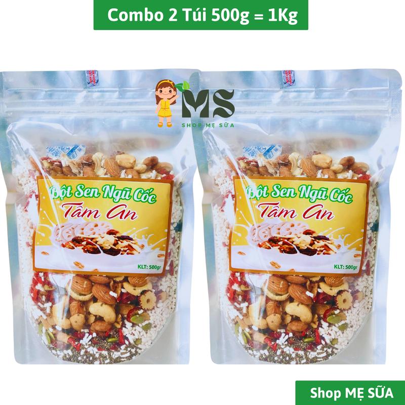 [Combo 2 Túi 500g] 1Kg Bột Sen Ngũ Cốc Mix Hạt Dinh Dưỡng Tâm An nhiều hạt loại 1, Bột củ sen EatClean, Dưỡng Nhan và Granola - Shop Mẹ Sữa Thức Ăn Food Hạt Ngũ Cốc