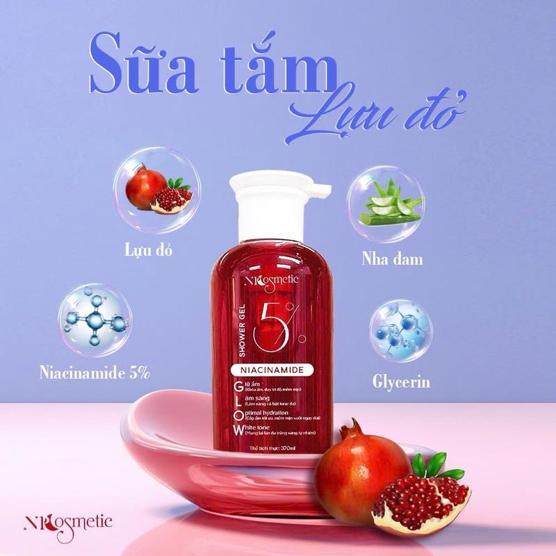 Sữa Tắm Lựu Đỏ Niacinamide 5% Hương Nước Hoa Có Hạt Scrub. Dưỡng sáng, tẩy tế bào chết cho da, dưỡng ẩm, làm sạch da 370ml . Thương hiệu Npcosmetic