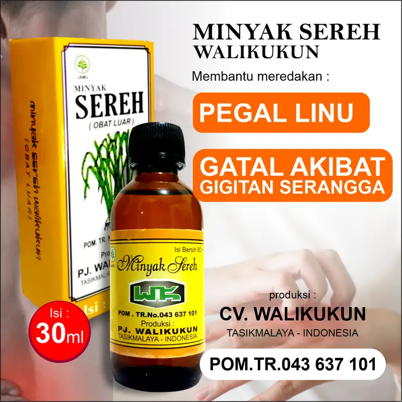 Minyak Sereh Walikukun Original 30 ML, Minyak Herbal Walikukun, Pegal Linu, Gatal di gigit Serangga 1