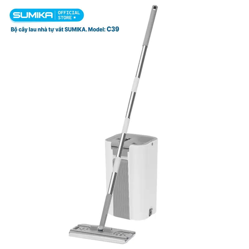 Bộ cây lau nhà SUMIKA C39, thùng lau nhà 2 ngăn tự vắt thông minh, chổi lau sàn nhà 360 độ, 2 bông lau, 1 móc treo cây lau sàn 2