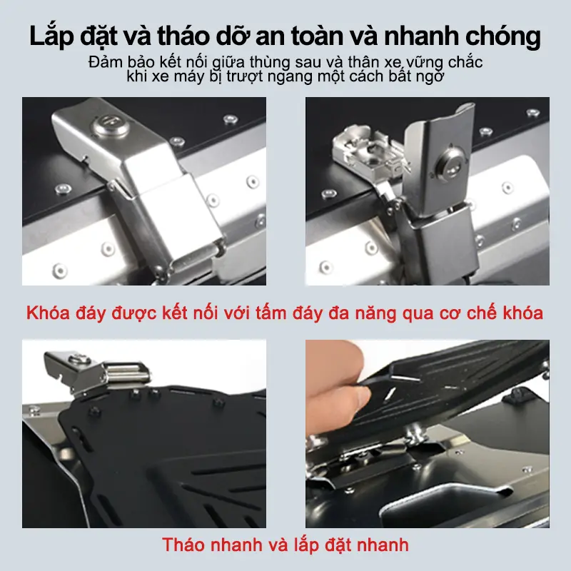 Thùng Nhôm Xe Máy 45L/57L/65L Chính Hãng VetaBox Full Đế, Lót Thùng, Tựa lưng (Chung nhà máy Motowolf) 4