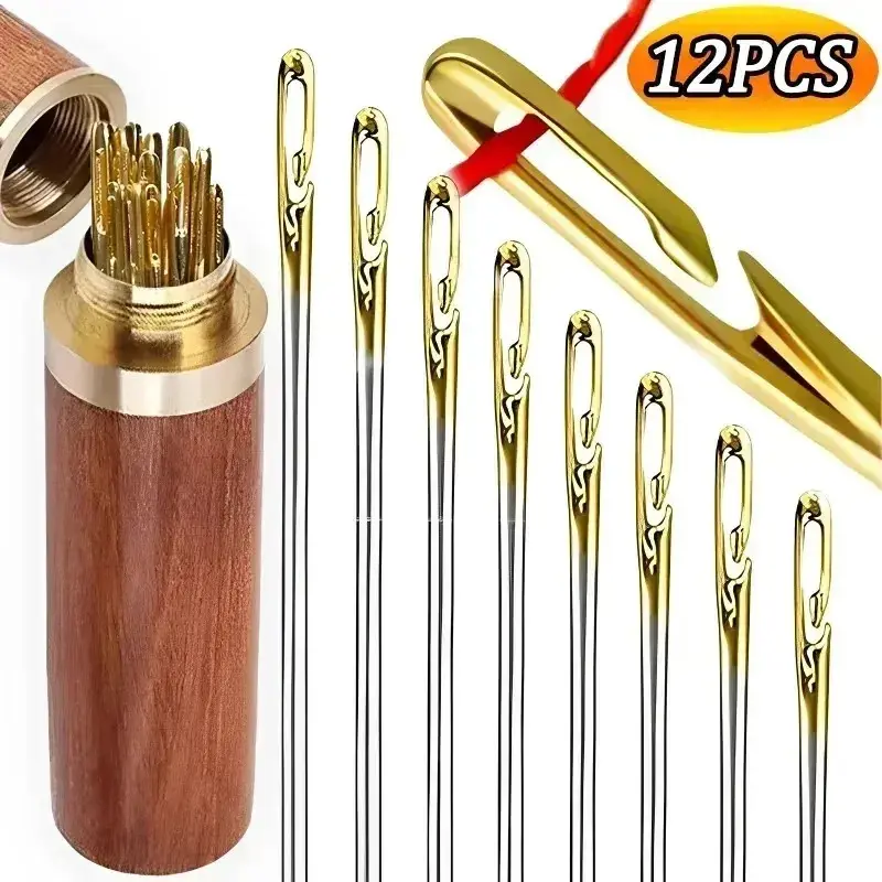 Kim Mù, Lỗ Bên, Chất Liệu Thép Không Gỉ, 12 Cái, Thích Hợp Cho Người Già May Vá, Đồ Gia Dụng Tự Làm, Kim Đính Cườm Trang Sức, Kim Luồn