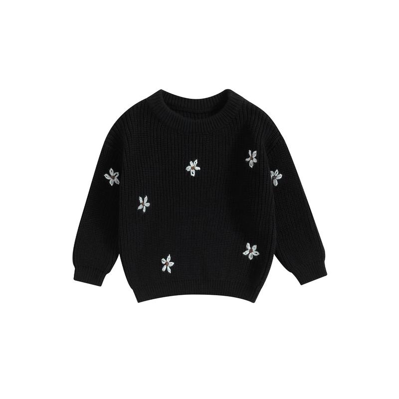 Baby Girl Sweater, Long Sleeve Crew Neck Flower Warm Knit Pullover 7