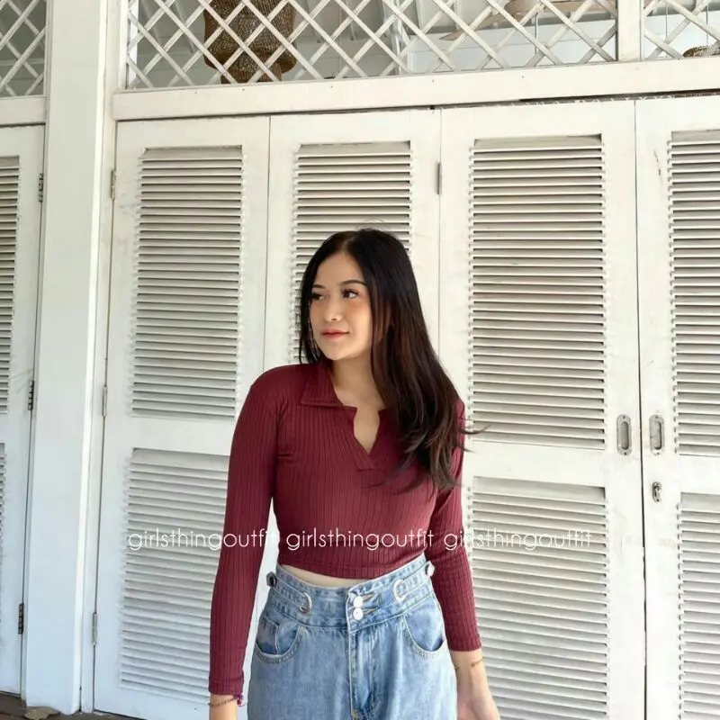 Polo - JESSIE TYPE 2 PANJANG - Atasan Crop Berkerah - Crop Top - Rib Kerah - Atasan Wanita - Fashion Wanita 2