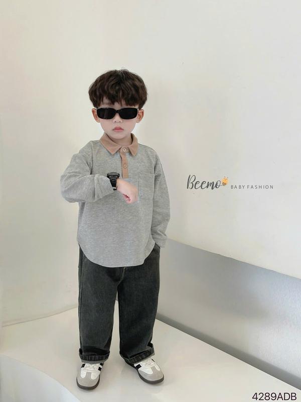 Beemo áo dài tay polo vạt bầu vải cá sấu co giãn cho bé trai từ 9-24kg 4289ADB