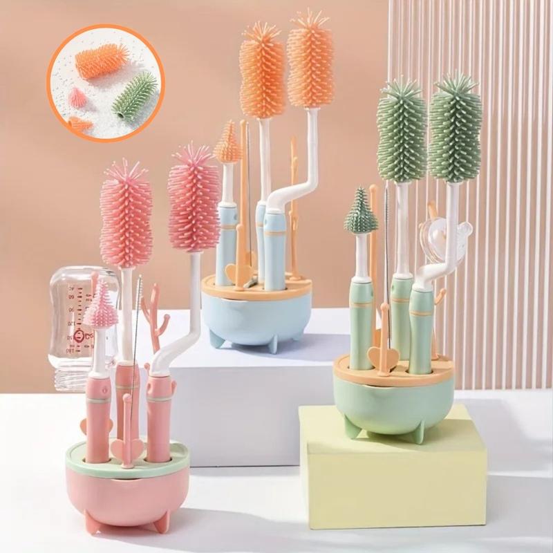 Sikat Botol Bayi Bottle Brush Set / Sikat Botol Bayi Dengan Rak 5in1 Biru Green Pink 0