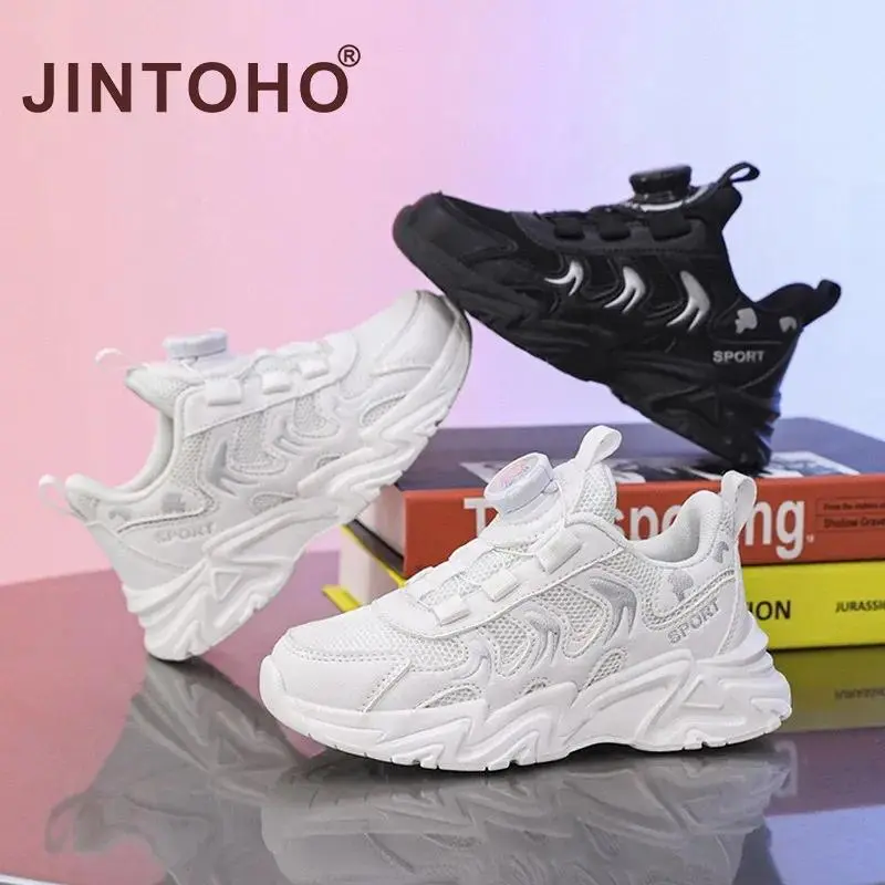 JINTOHO Boys' White Sneakers Spring and Autumn New Mesh Children's White Shoes Primary School Girls Casual Campus Shoes Black
