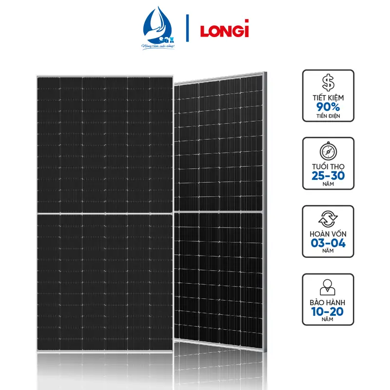 Combo 10 tấm pin năng lượng mặt trời 2 mặt kính 535-555W LONGi Hi-MO5 0