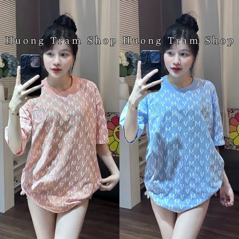 Áo Thun  Freesize Cotton 2chiều 250gsm - MV in Nổi Full áo thêu Ngực M , Hương Trầm Shop , Form 42-70kg , Chất cotton lạnh mềm mát , Nam và Nữ Women Top Cổ Tròn , Phối Jean xinh Voan 7