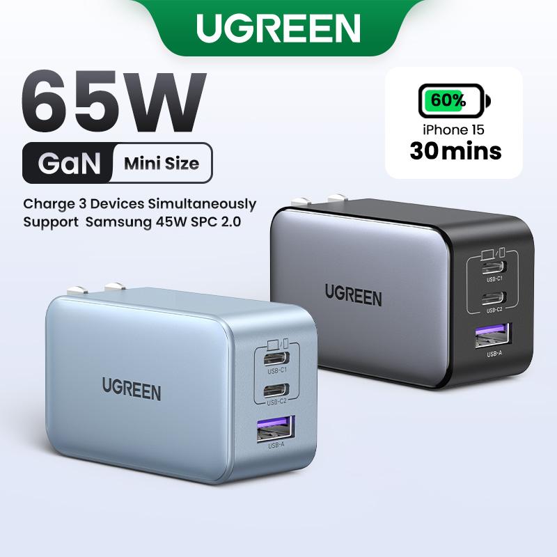 UGREEN Bộ sạc nhanh 65W, USB C, Nexode, 3 cổng GaN, cho MacBook Pro Air iPhone 16 15 14 Pro Max ,Charger 10334