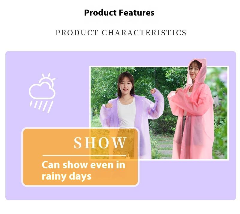 Product Introduction of Eva outdoor non-disposable one-piece raincoat adult travel portable thickened poncho 6