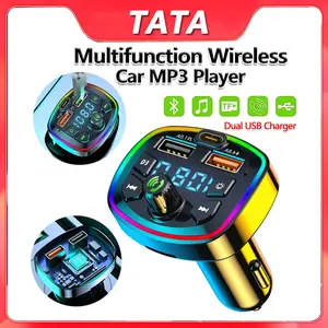 Colorful Bluetooth 5.0 Car FM Transmitter PD 18W Type-C Dual USB 4.8A Fast Charger Backlit Atmosphere Light Cigarette lighter Handsfrees