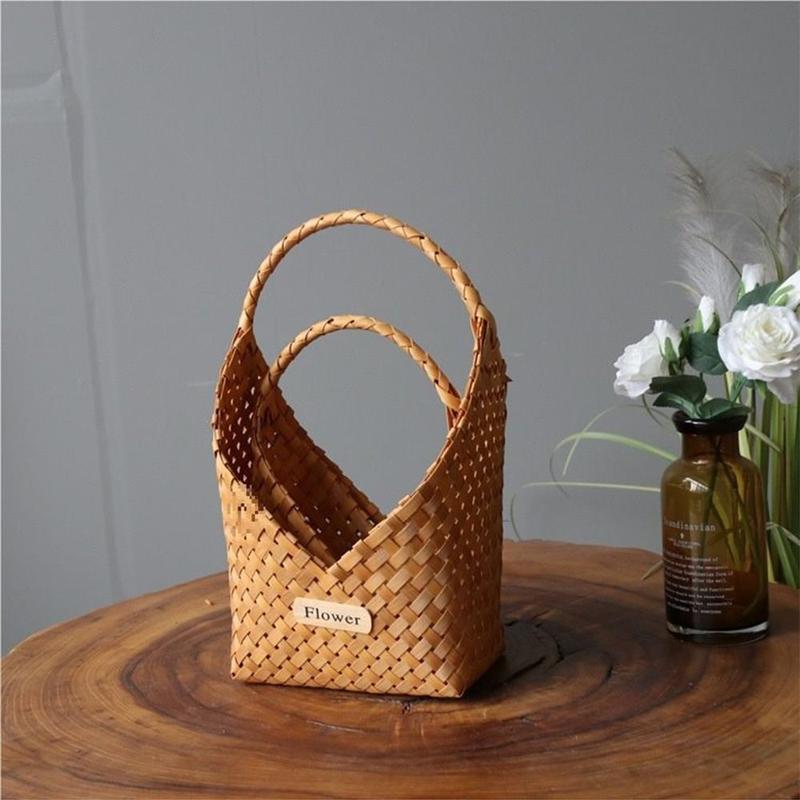 Product Introduction of LINHU Storage Supplies Wooden Flower Basket Handmade Weaving Storage Basket Hand-held Wall Mounted Gift Packaging Box Pastry 10
