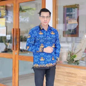 Batik KORPRI pria bahan katun 40s full furing kerah hitam terbaru lengan panjang