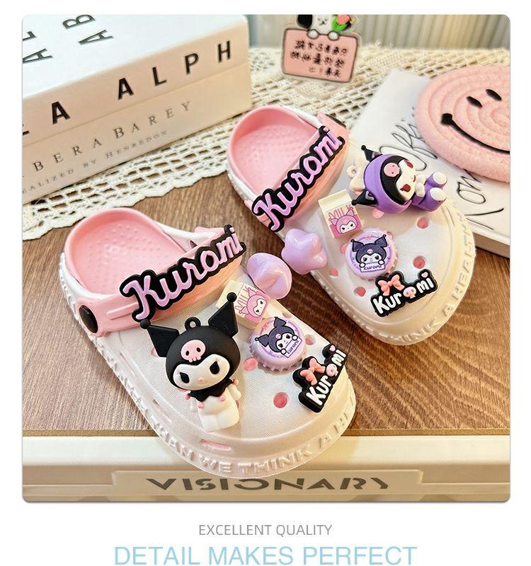 Product Introduction of Kuromi children's internet famous slippers, cool shoes, girls' hole shoes, funny girls' Kuromi fans, anti slip summer women's swimming one piece FNI6 3