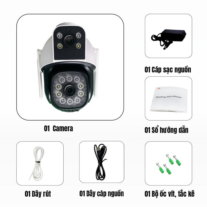 Product Introduction of Camera WIFI DrCam 2 ống kính Kết nối WIFI, Quay Toàn Cảnh 360 Độ, Chống Nước Chuẩn IP66, 14 Đèn Led siêu sáng 19