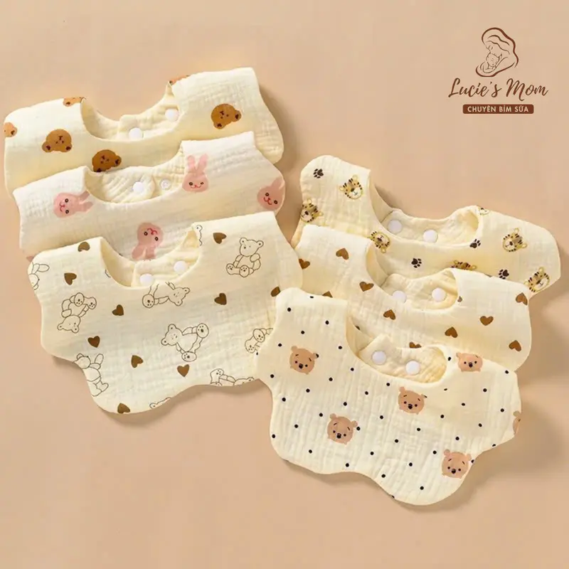 Yếm Xoay Vải Muslin Cao Cấp 4 Lớp Cúc Bấm Hoạ Tiết Siêu Dễ Thương, Thấm Hút Tốt Cho Bé Xô Muslin - LUCIE'S MOM 2