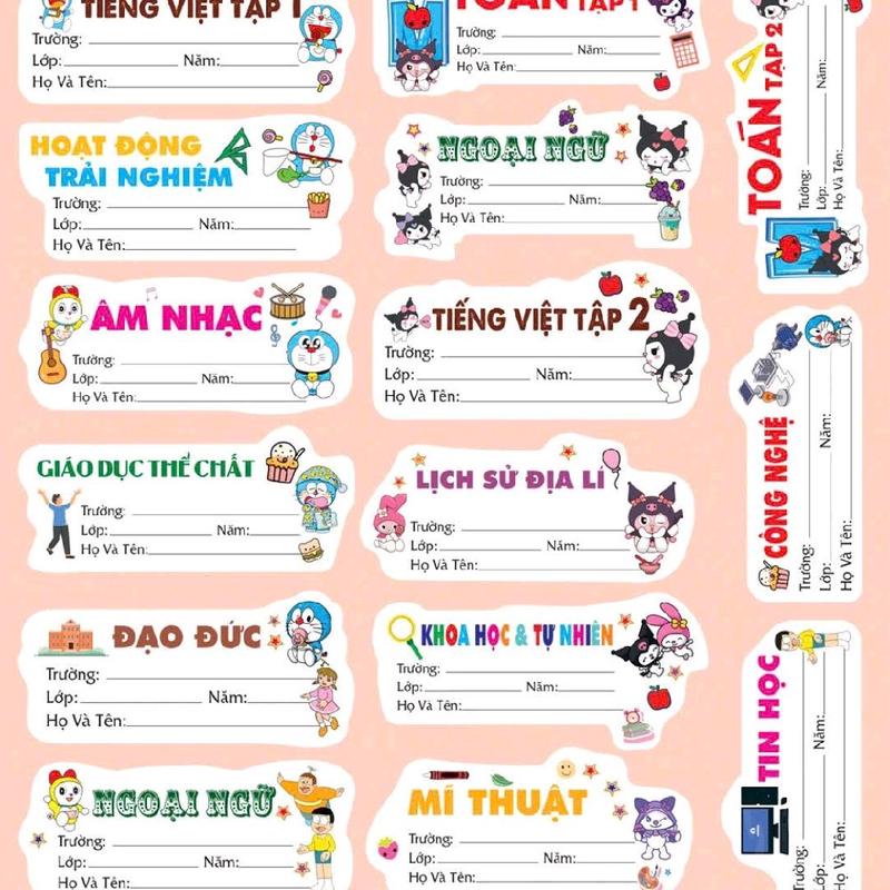 nhãn vở in môn học theo lớp 60 cái nhãn 8