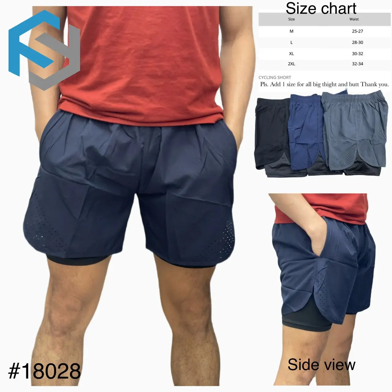#18028 Men's 2in1 Quick dry drifit Breathable shorts with spandex cycling set (above the knee)