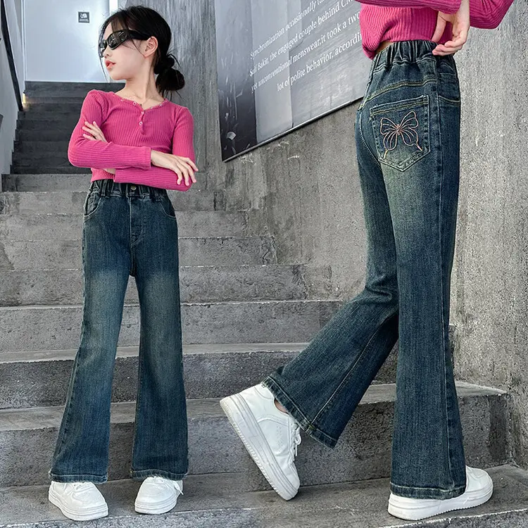 Quần Jean Ống Loe, Cho Bé Gái, Thời Trang Mới, Thích Hợp Cho Mùa Xuân Và Mùa Thu, Mẫu Mùa Thu Cho Trẻ Em, Quần Áo Mùa Thu Cho Bé Gái Lớn, Có Thể Mặc Ngoài Trời, Quần Thường Ngày 2024 Pants Women Denim Ong