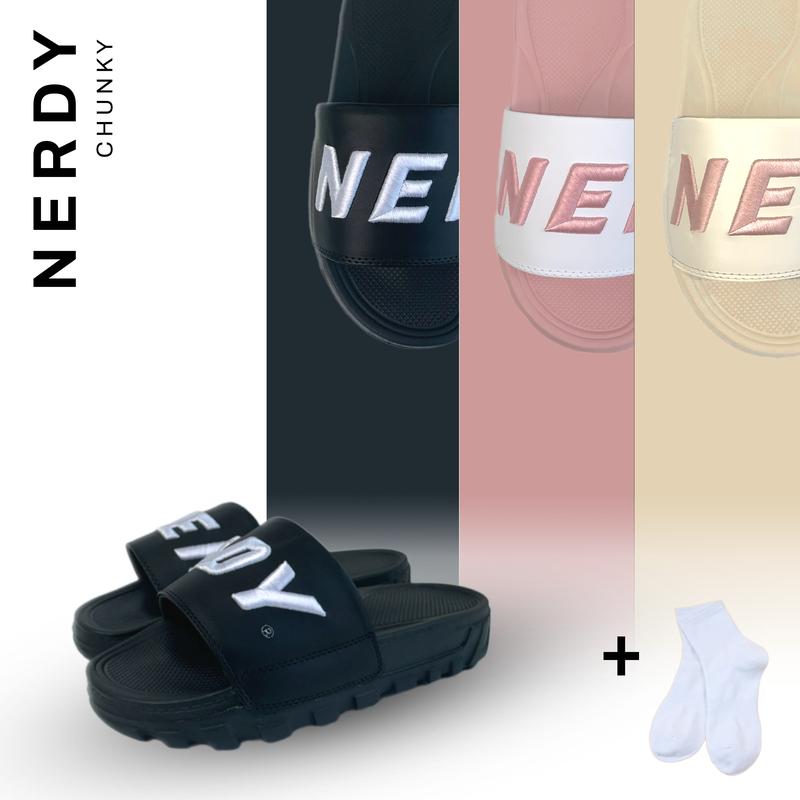 Dép quai ngang Nerdy chữ thêu nam nữ (D-N2)-  (Slipper) DéP Nerrdy quai ngang chữ thêu đế Letf Right- Saigonese