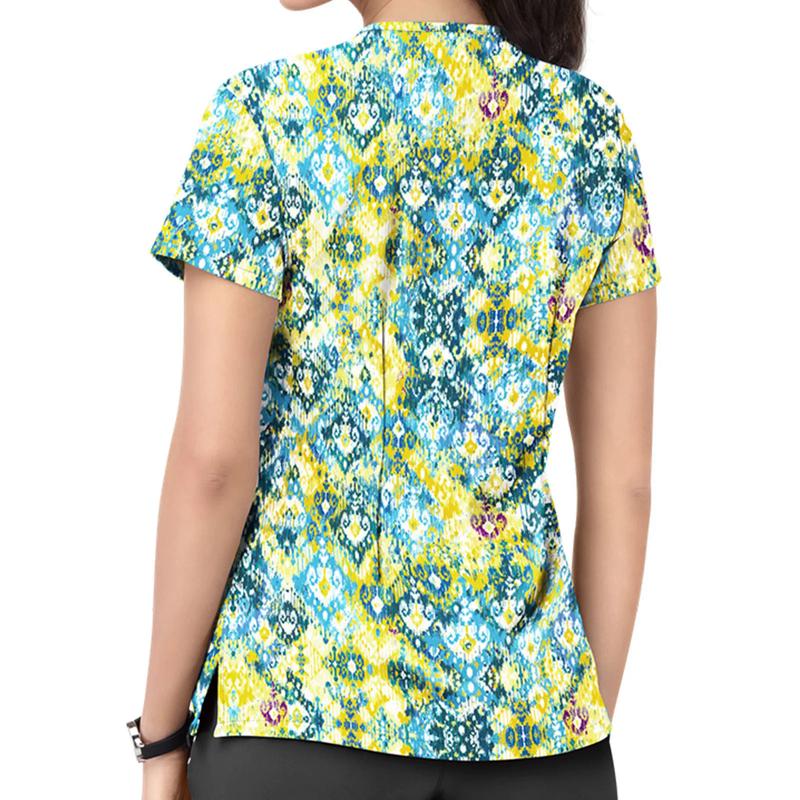 Product Introduction of Women Print Nurse Uniform Plus Size Summer Short Sleeve V-neck Tops Nursing Working Uniform T-shirts Clinic Protective Clothing 10