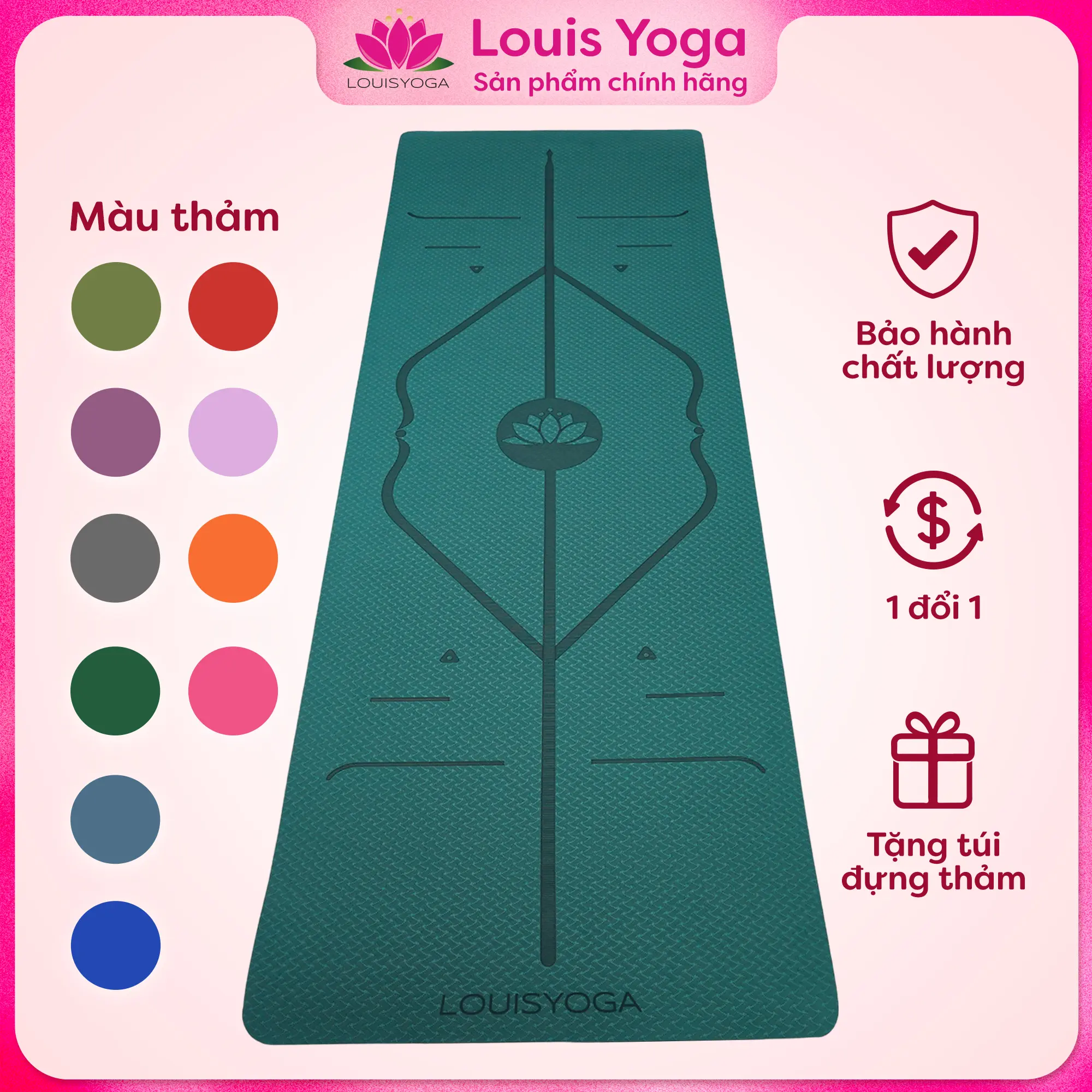 Thảm tập Louis Yoga - Thảm TPE - Độ dày 9mm, Nhẹ, Êm, Bền, Dễ dàng mang theo, Định tuyến rõ nét