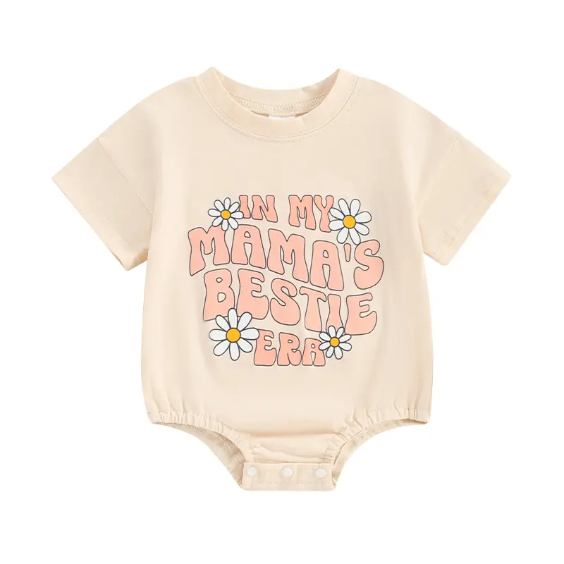 Infant Baby Girl Summer Jumpsuit  0-18 Months Letter&Flower Print Round Neck Short Sleeve Romper Toddler T-Shirt Clothes