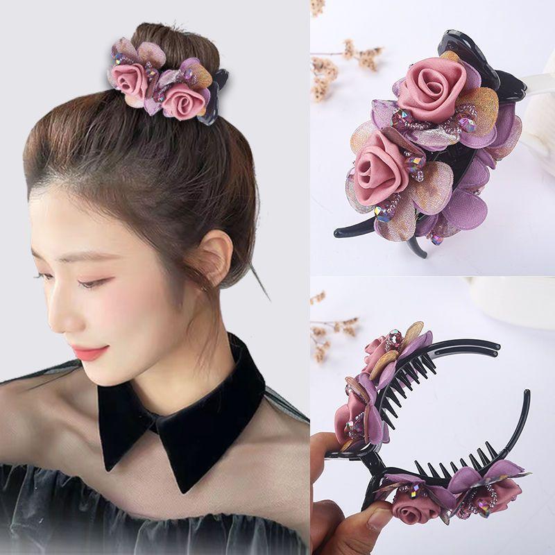Klip Rambut Bunga, Gaya Elegan, Untuk Wanita, Klip Jalinan Ekor Kuda ...