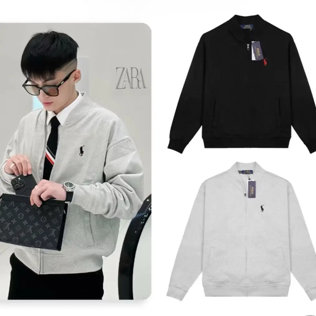 Áo Khoác Kaki Bomber Ralph Thêu Ngựa Unisex Nam Nữ Form Rộng Top Có Cổ Menswear Jacket